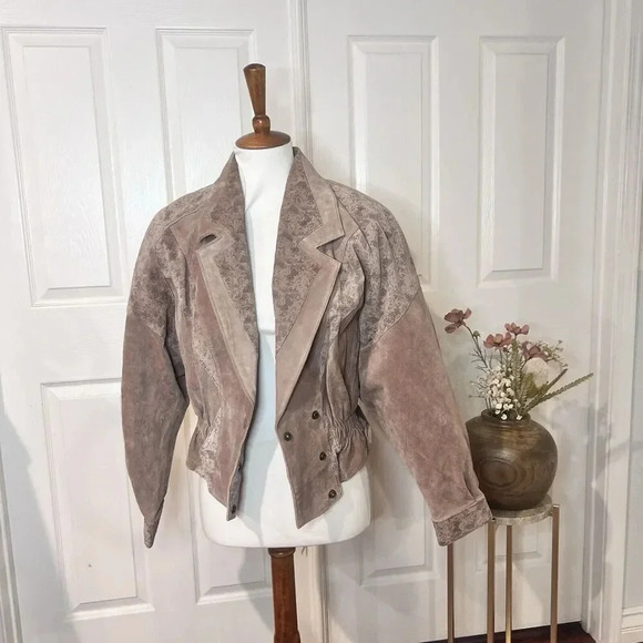 Chia Vintage Womens 80s Leather Suede Jacket Size Large Padded Western Biker - Picture 3 of 9